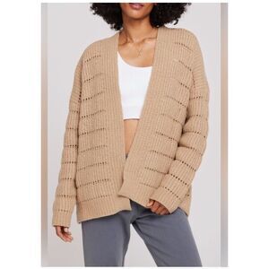 Spiritual Gangster Brown tan merino wool blend open front knit cardigan sweater